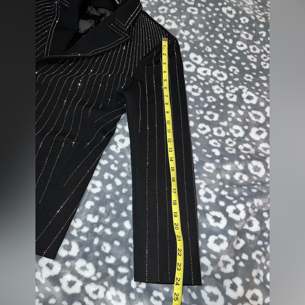 Designer Rhinestone Sequin Embellished Black Rockstar Blazer Medium - Picture 12 of 15